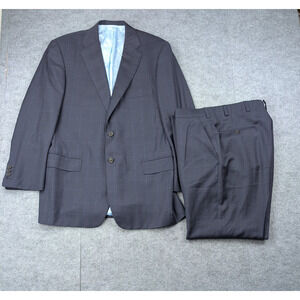 Oxxford Clothes Suit Mens 42L Windowpane Blue Highest Quality Surgeon Cuff